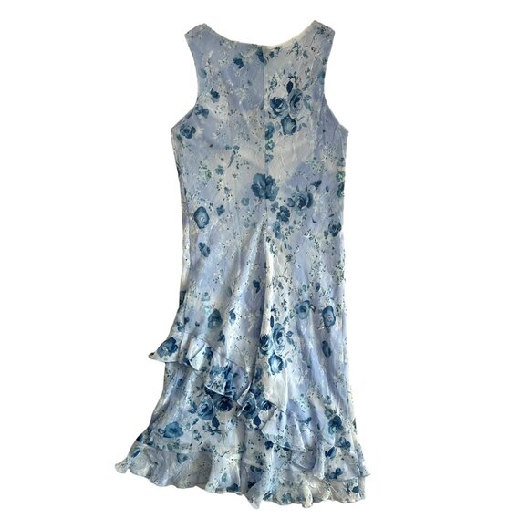Vintage‎ Y2K Deadstock Fairy Floral Asymmetric Ruffle Midi Dress Blue Small - Picture 4 of 13